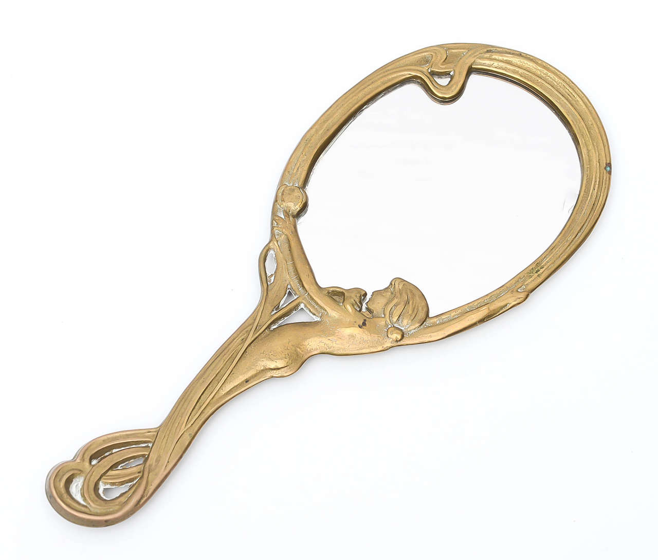 Magnifique miroir à main en laiton de style Art Nouveau France 1900.
