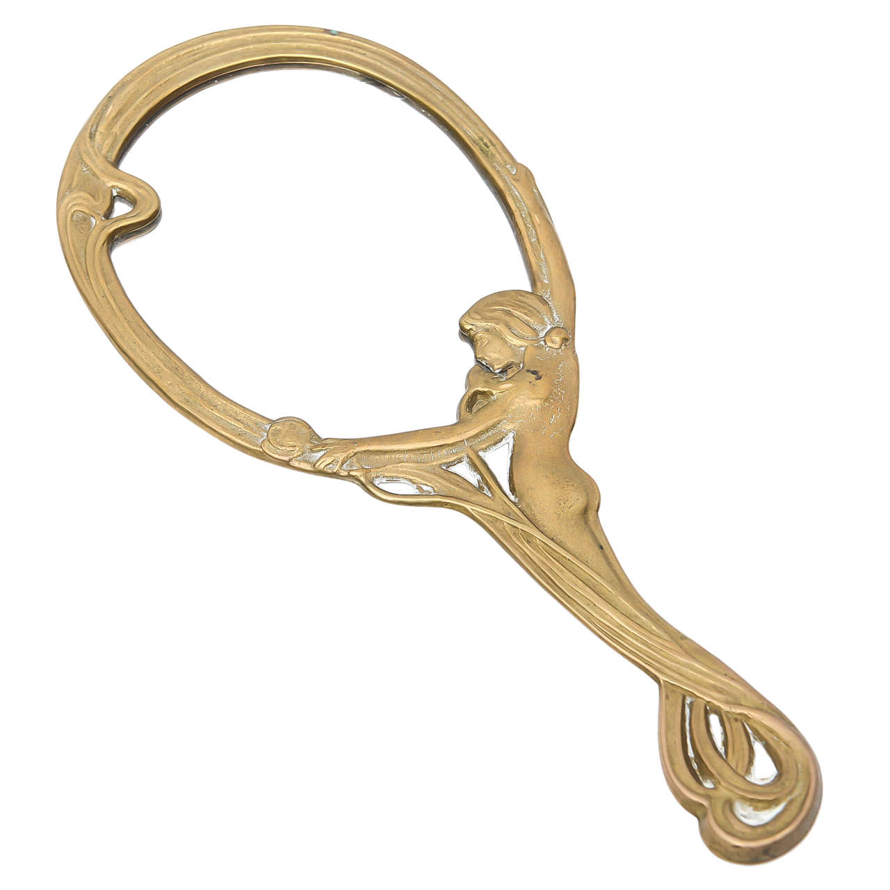 Miroir à main en laiton Art Nouveau:: vers 1900 France