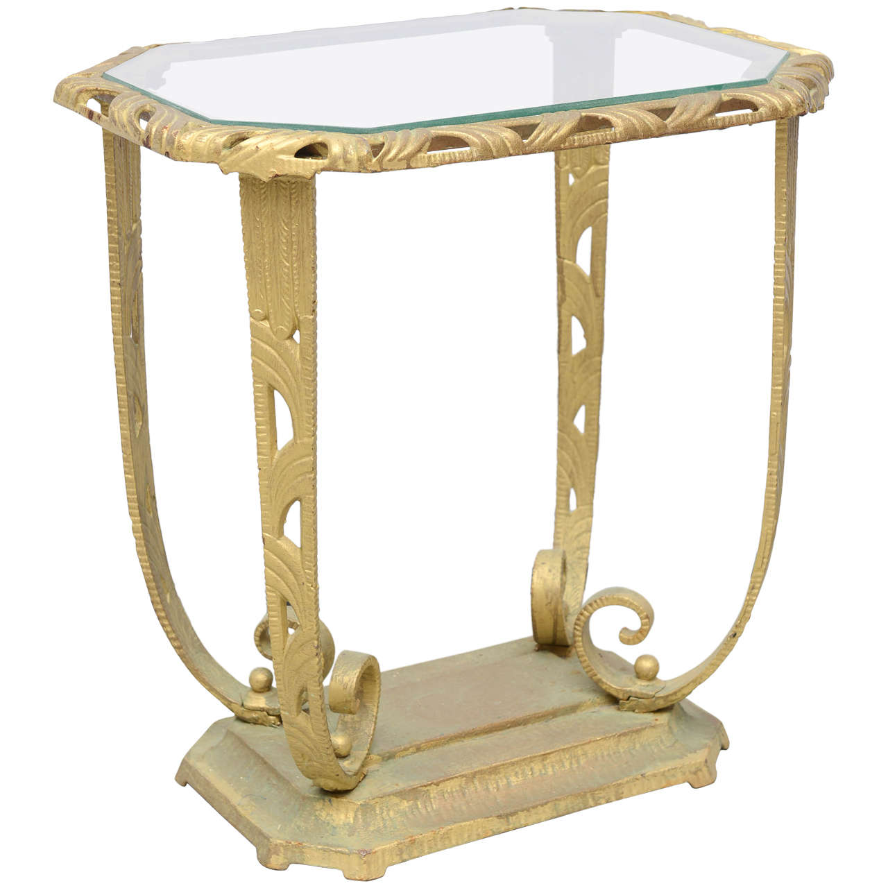 Modern Hollywood Regency Gold Leaf Round Side Table at 1stDibs