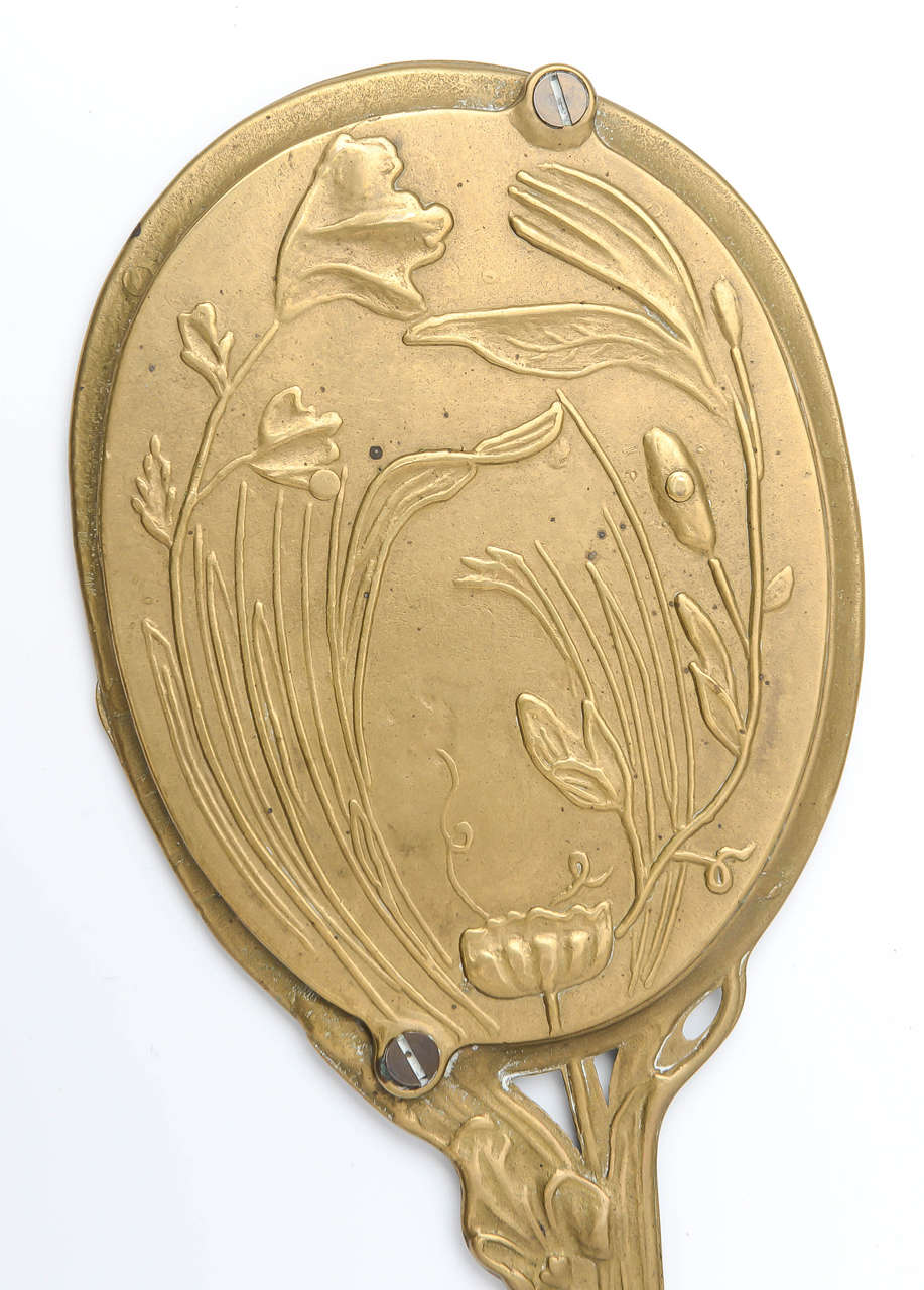 Art Nouveau Brass Hand Mirror, circa 1900 France For Sale at 1stdibs
