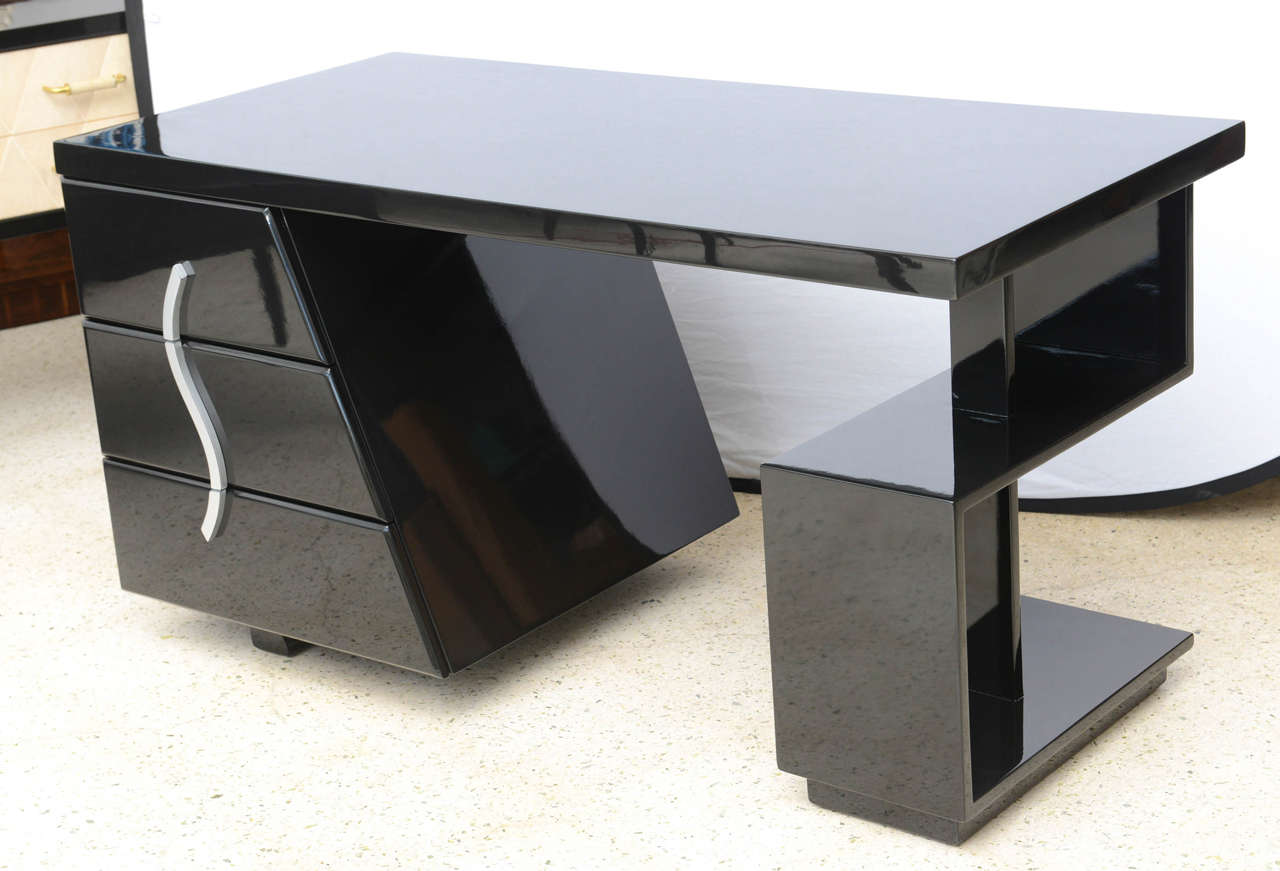 Black Lacquered Sculptural Desk by Paul Frankl