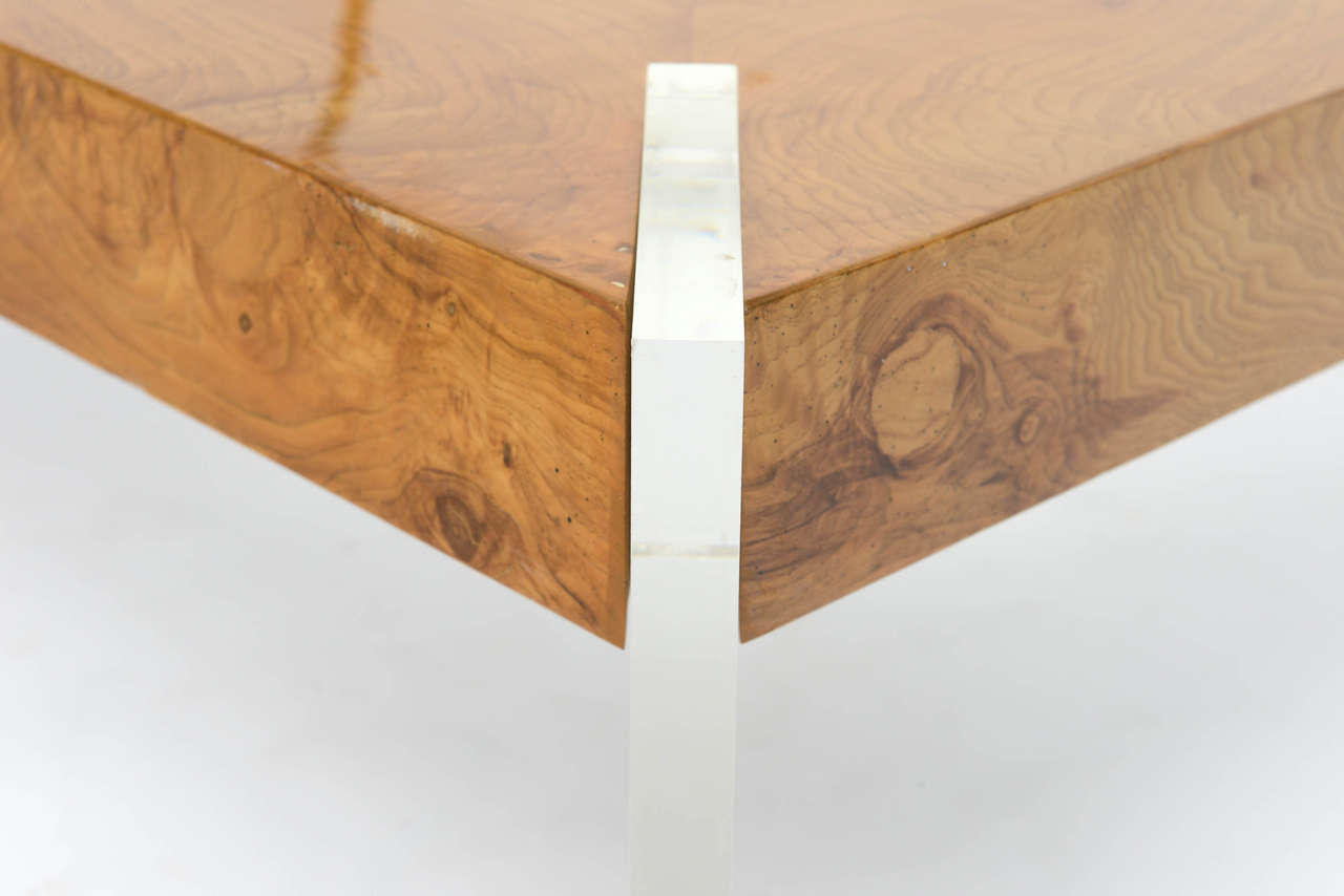 Burl Walnut, Lucite and Glass Low Table, Vladimir Kagan In Excellent Condition In Hollywood, FL