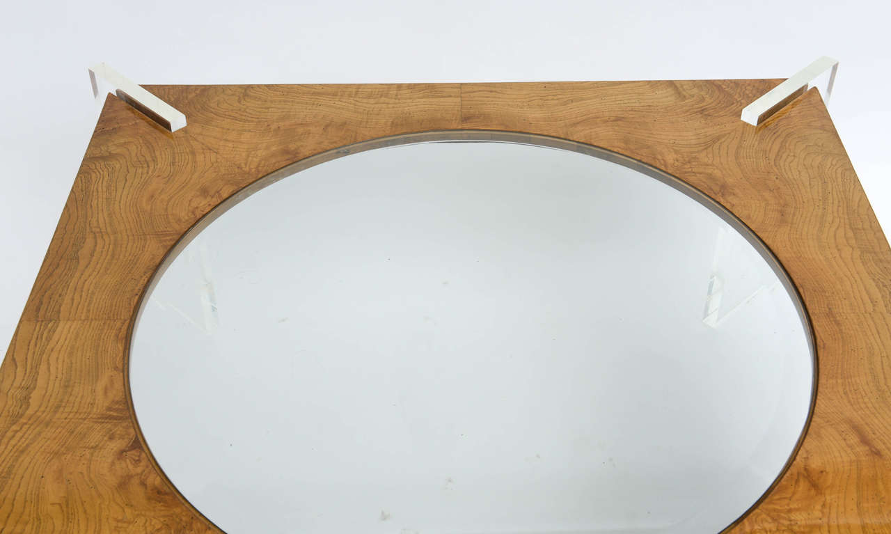 Late 20th Century Burl Walnut, Lucite and Glass Low Table, Vladimir Kagan