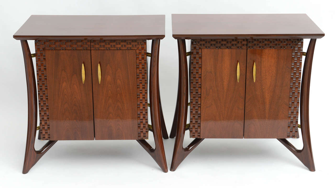Mid-Century Modern Pair of Danish Modern Walnut Bedside Cabinets, Piet Hein
