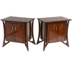 Pair of Danish Modern Walnut Bedside Cabinets, Piet Hein