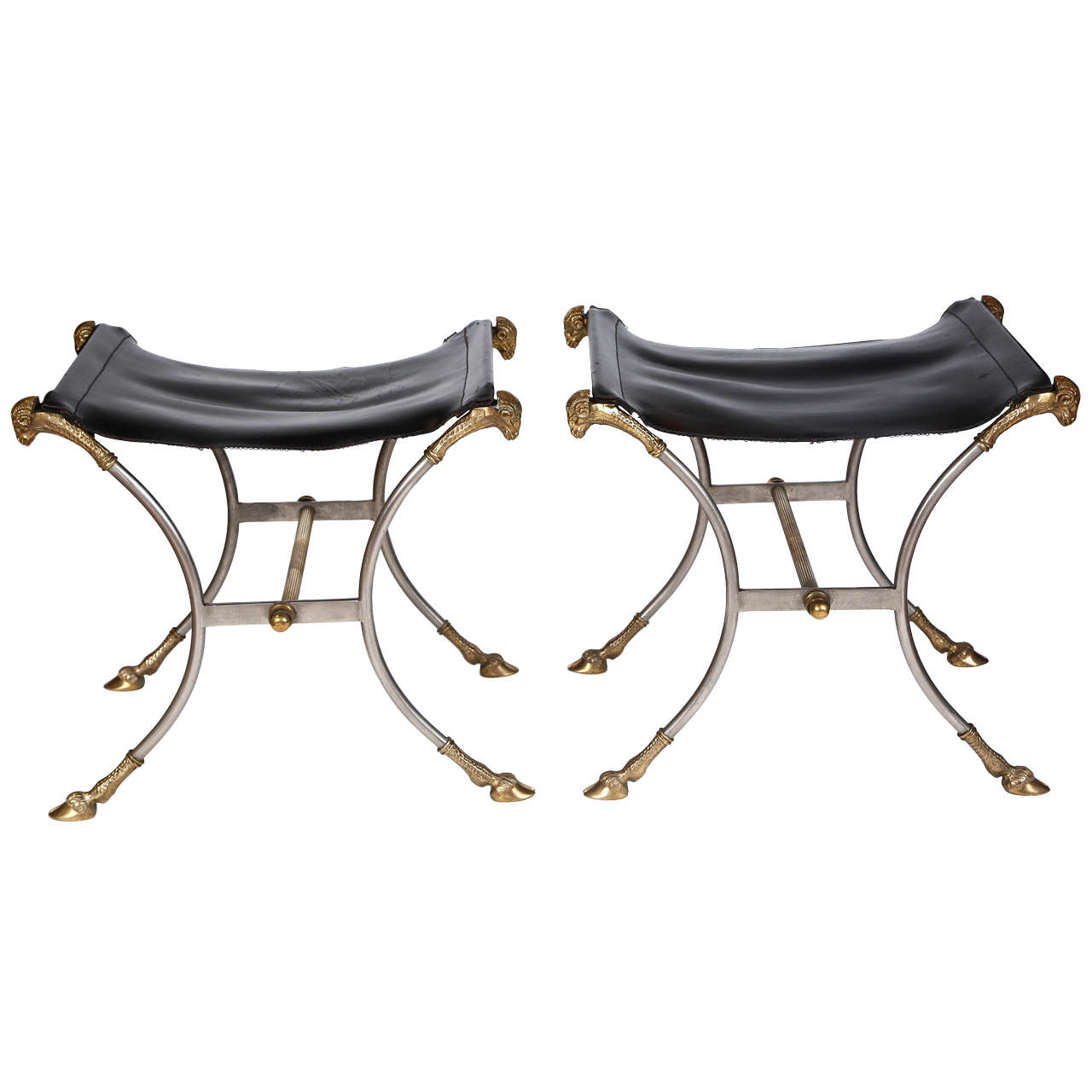 Pair of Ram's Head Stools For Sale