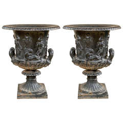 Pair of 19th Century Continental Cast Iron Garden Urns 1
