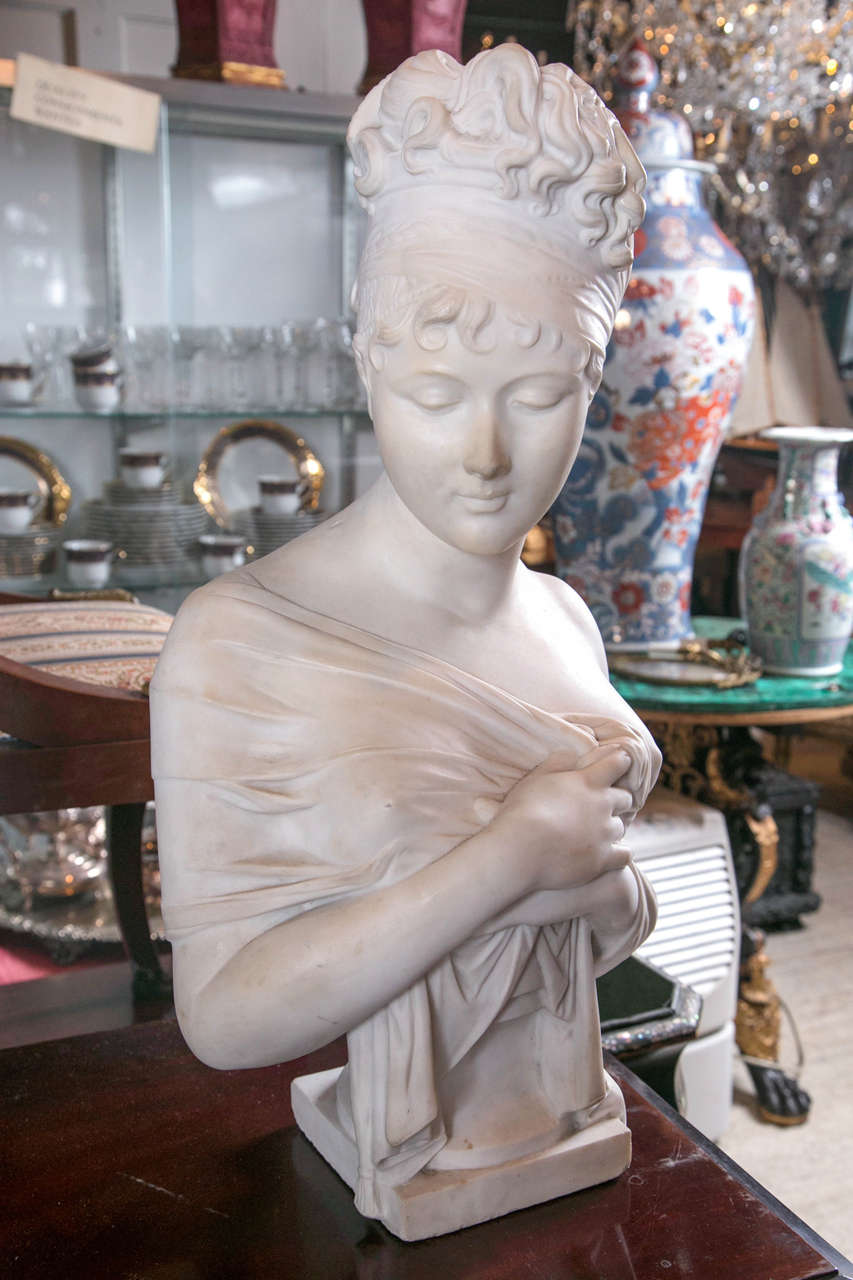 French White Marble Bust of Mme. Recamier