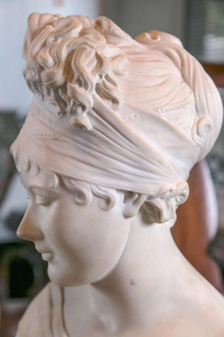 19th Century White Marble Bust of Mme. Recamier