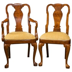 Walnut Queen Anne Style Dining Chairs / 2 Arms and 8 Sides 