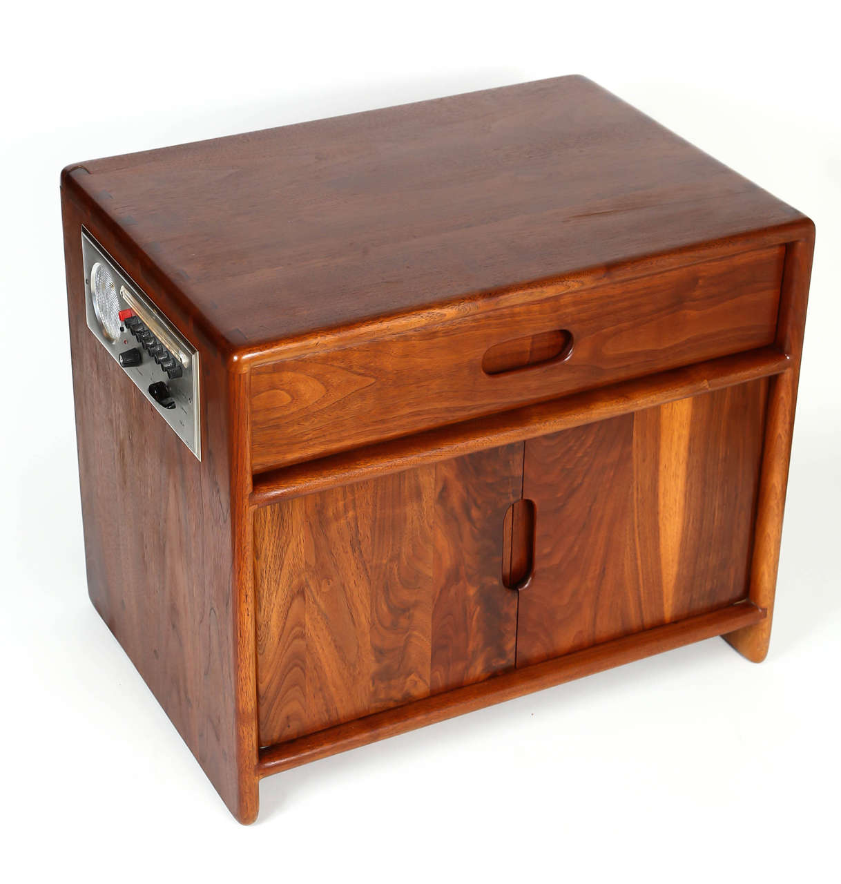Small walnut chest with custom built in intercom, circa 1975.