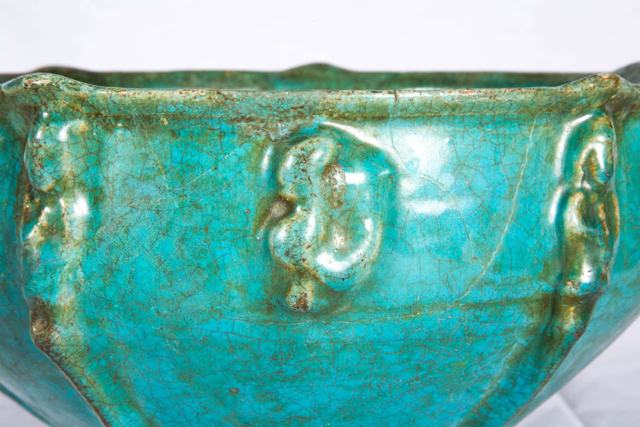 Islamic Seljuk Turquoise Pottery Bowl In Fair Condition In Saint-Ouen, FR