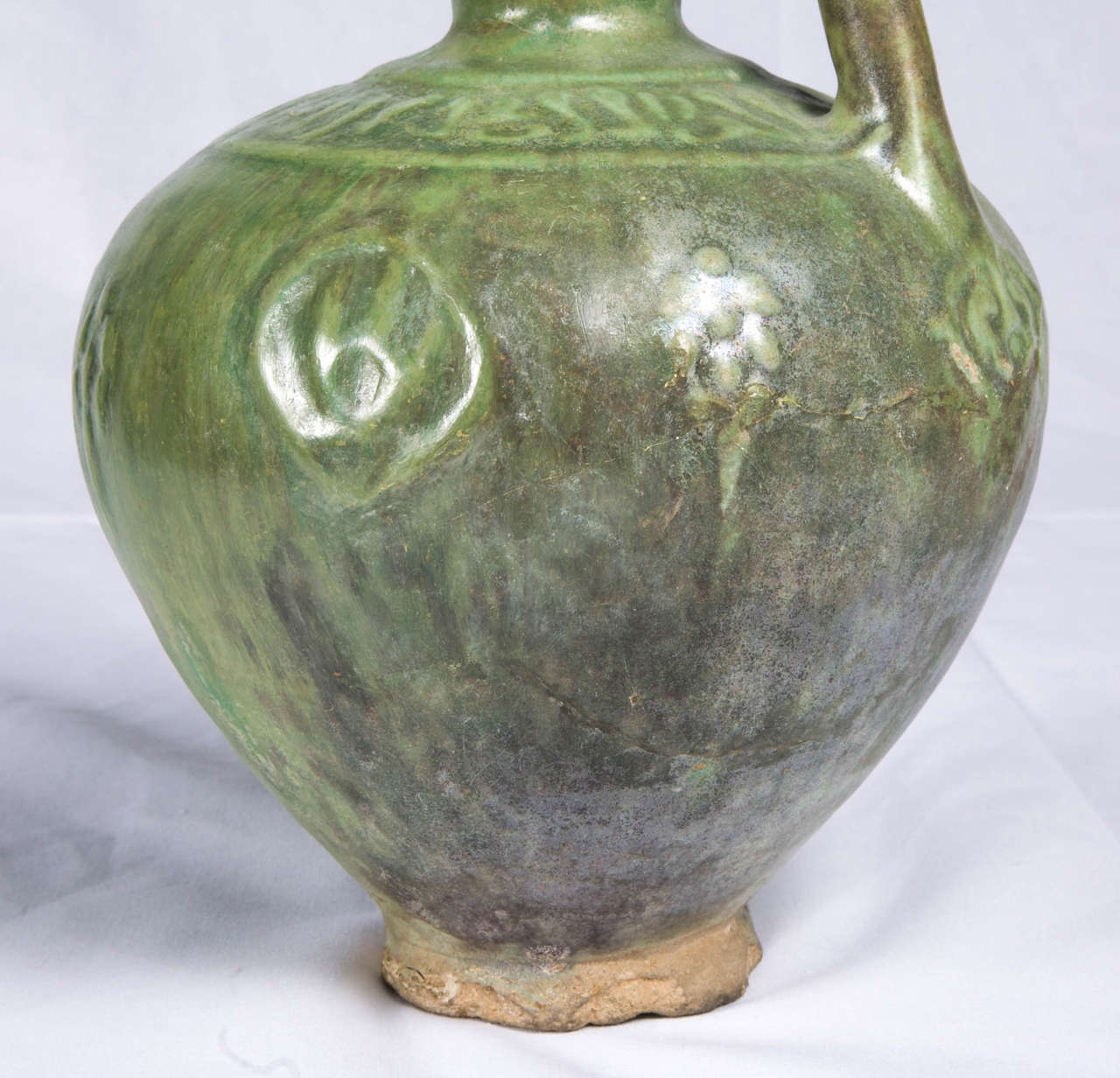 14th Century Islamic Ilkhanid Green Glazed Ewer For Sale 2