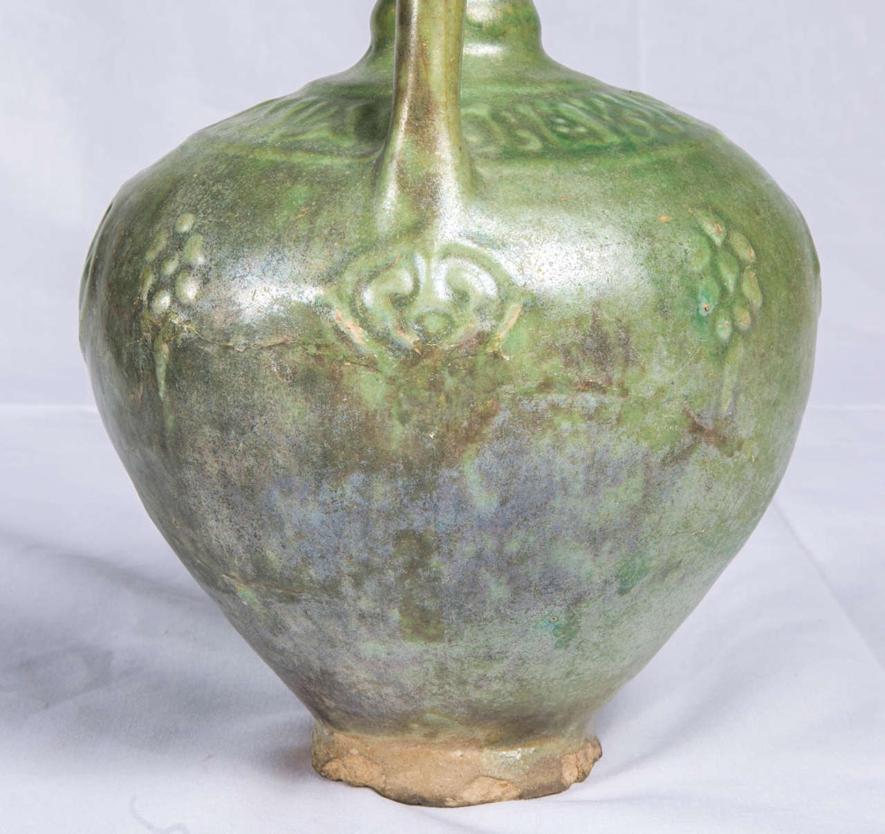 14th Century Islamic Ilkhanid Green Glazed Ewer For Sale 3