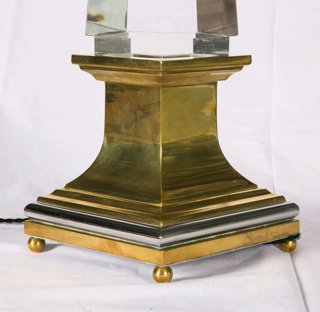 Brass Pair of Obelisk Lucite Lamps by Jansen
