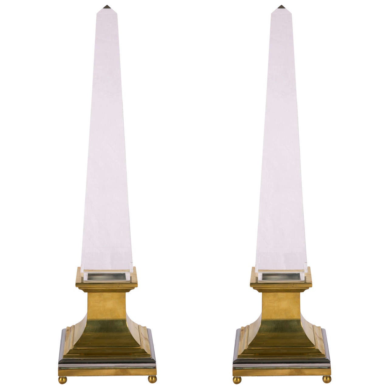Pair of Obelisk Lucite Lamps by Jansen