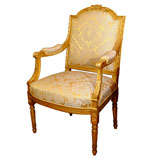 19th c Louis XVI gilded  carved open arm chairs