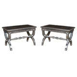 Vintage Pair of Silver-leafed Caned Benches
