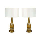 Pair of large gold Murano lamps with floral accent