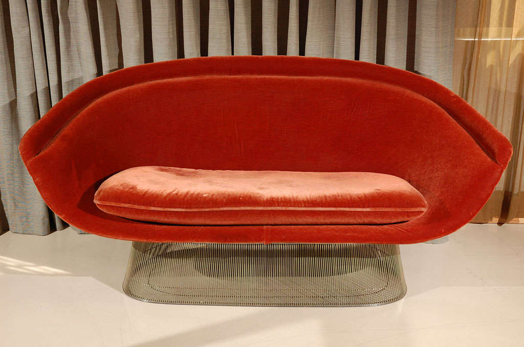 Rare Warren Platner for Knoll Settee.  In original Larsen velvet. Completely re-stuffed and restored.