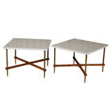 Pair Of Mid-Mentury Side Tables With Walnut Stretchers Pair Of Mid-Mentury Side Tables With Walnut Stretchers