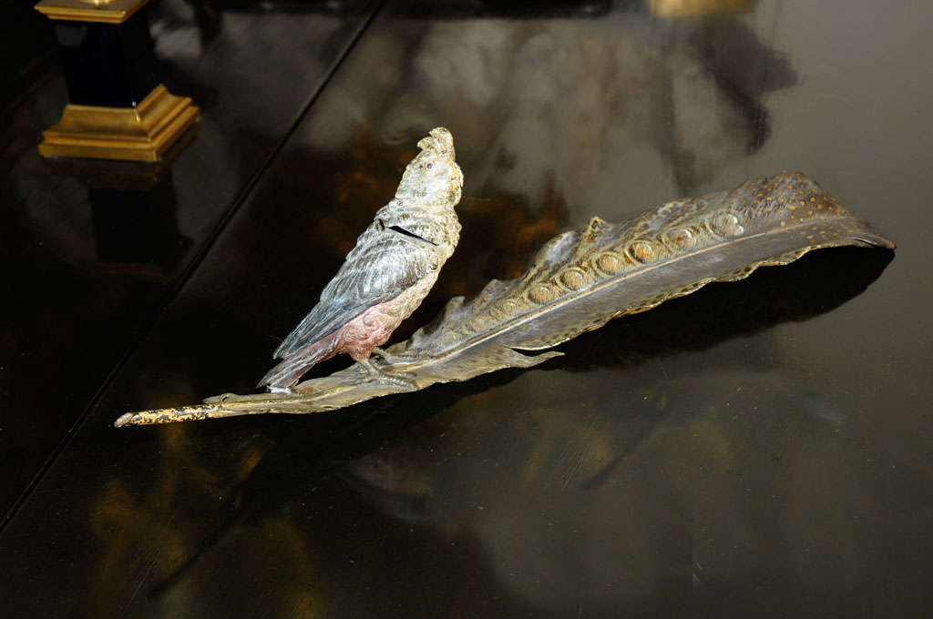 Austrian Cold-Painted Bronze Feather Inkwell