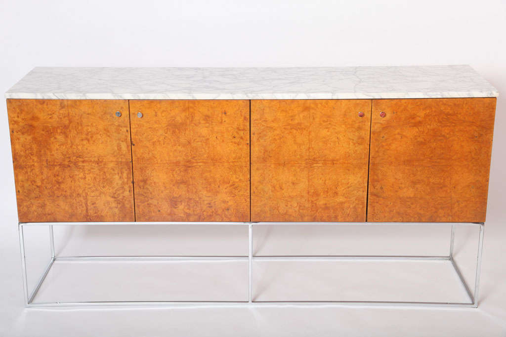 Floating Buffet in Burl & Carrera Marble by Milo Baughman