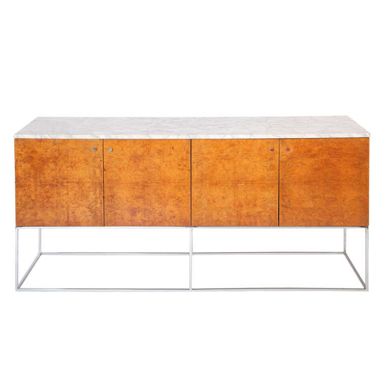 Floating Buffet in Burl 
Carrera Marble by Milo Baughman