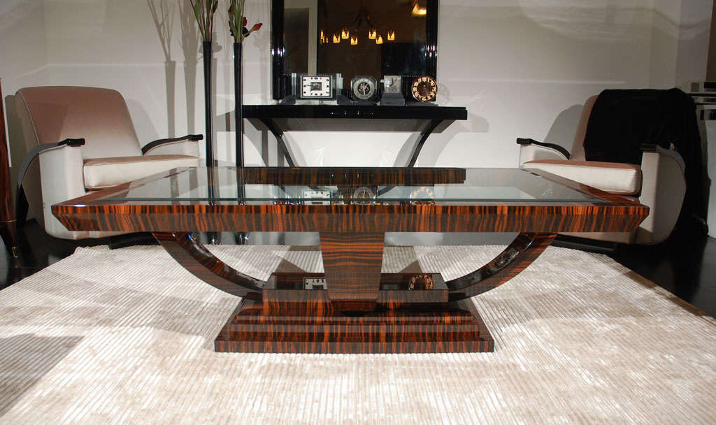 Contemporary Macassar and Glass Coffee Table For Sale