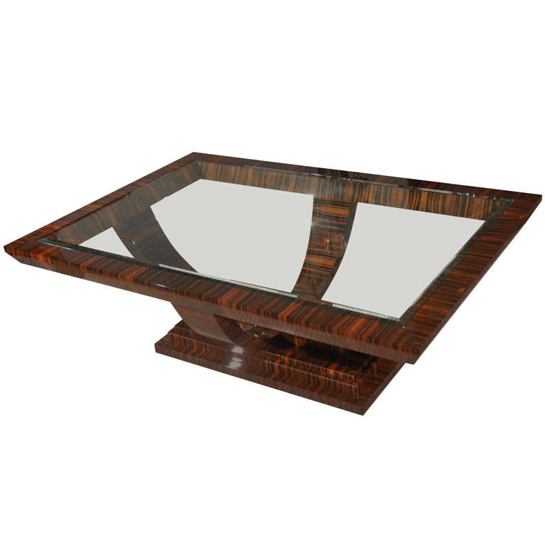 Macassar and Glass Coffee Table For Sale