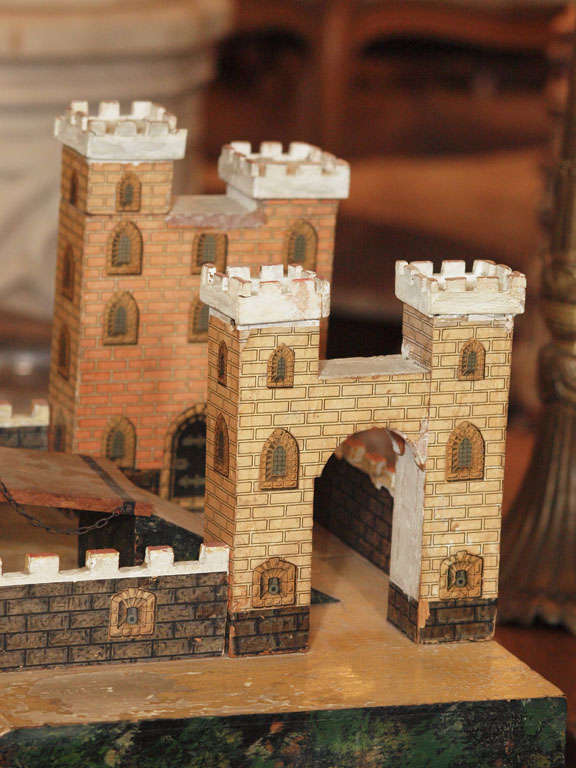 Miniature Castle Architectural Model - Toy with Towers & Drawbridge 1