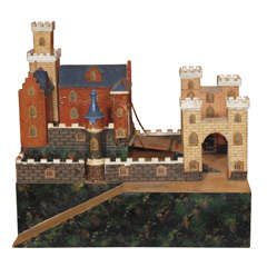 Antique Miniature Castle Architectural Model - Toy with Towers & Drawbridge