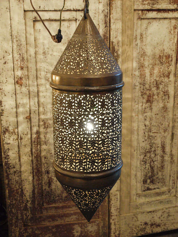 Mid-Century Era, Large Brass Lantern w Pierced Detail