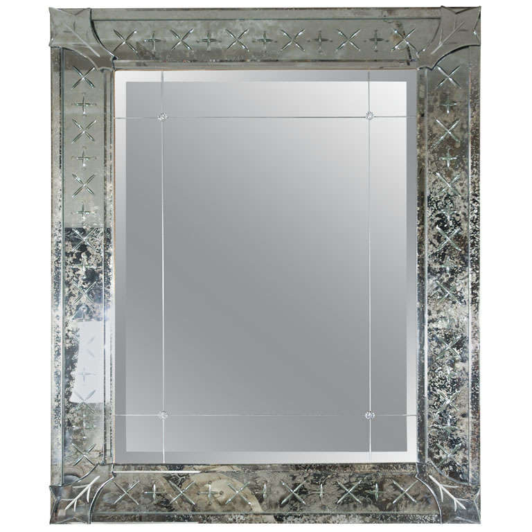 Mirror with Mercury Glass Etched Frame, circa 1840 at 1stDibs