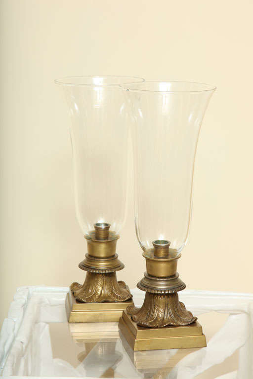 Regency Pair of Hurricane Glass Table Lamps