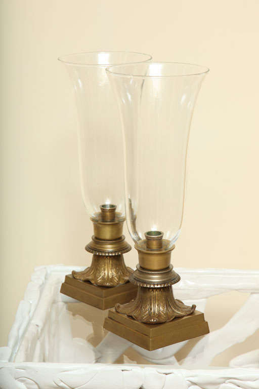 Pair of Hurricane Glass Table Lamps 1