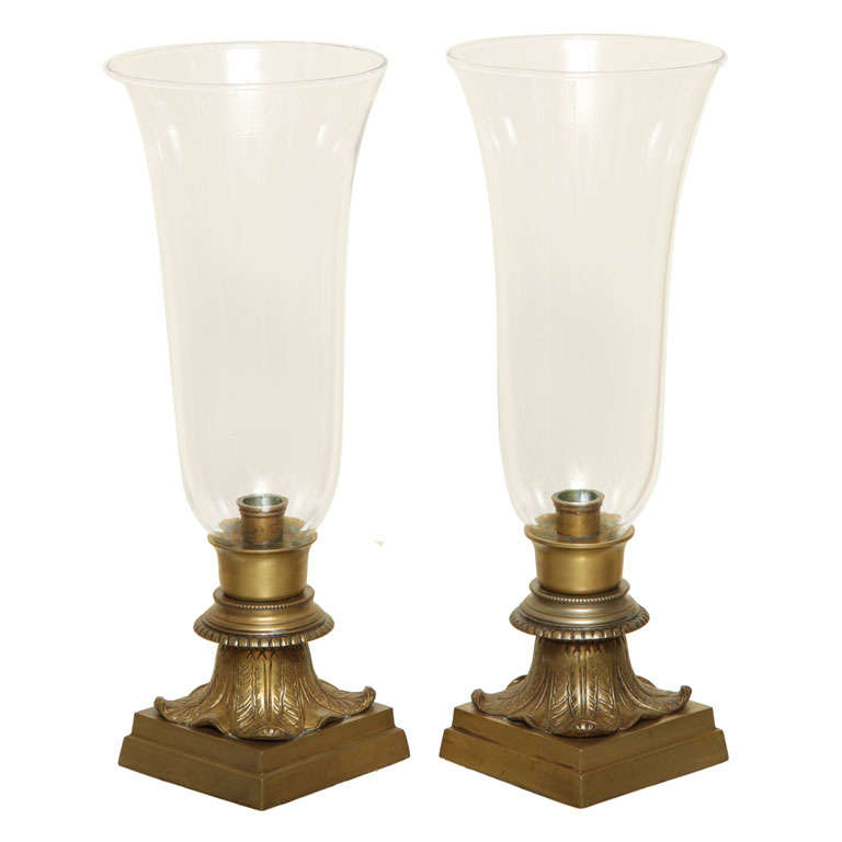 Pair of Hurricane Glass Table Lamps