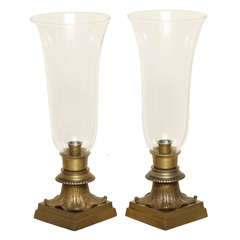 Pair of Hurricane Glass Table Lamps