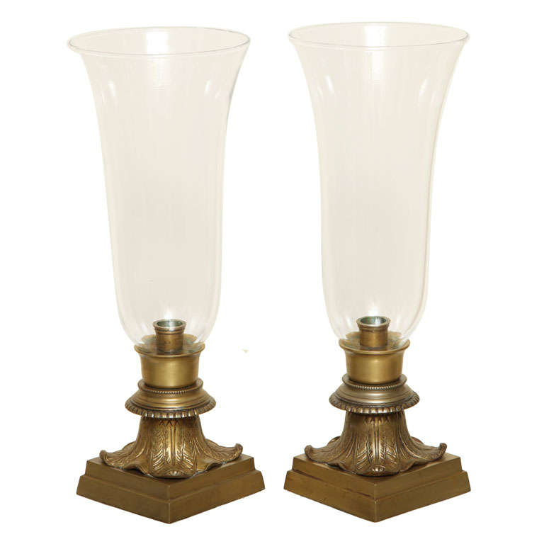 Pair of Hurricane Glass Table Lamps For Sale at 1stDibs