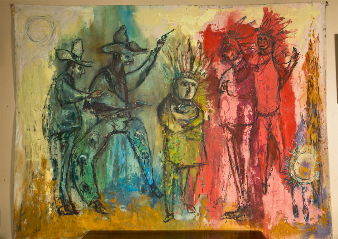 Canvas Featuring Cowboys and Indians