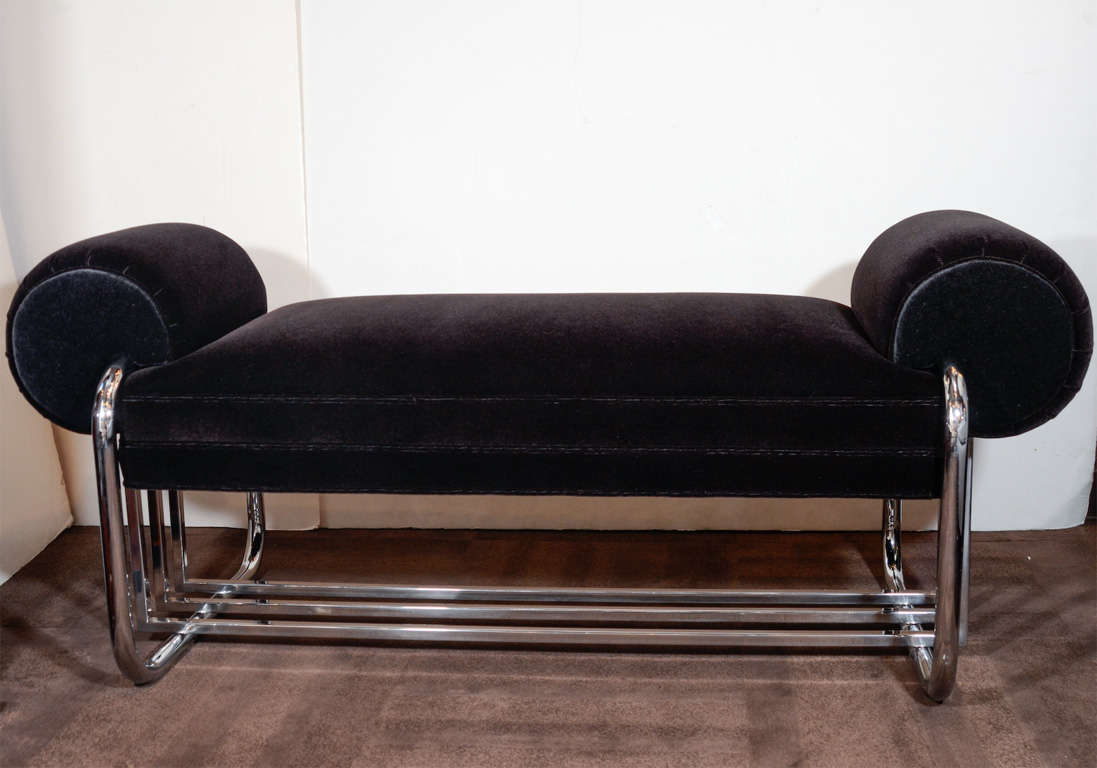 Chrome Machine Age Base Design and Upholstered in Luxe Mohair