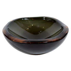 Smoked Murano Glass bowl with Amber Accents
