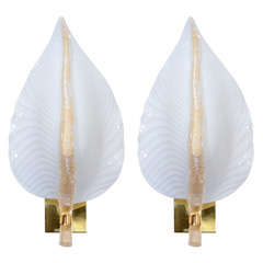 Gorgeous Pair of Murano Glass Leaf Sconces