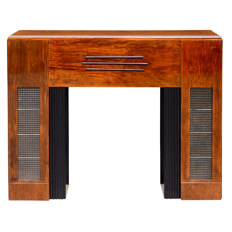 Art Deco Streamline Illuminated Fireplace Mantel in Mahogany at 1stDibs