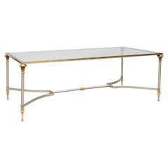 Maison Jansen Brushed Steel and Brass Cocktail Table