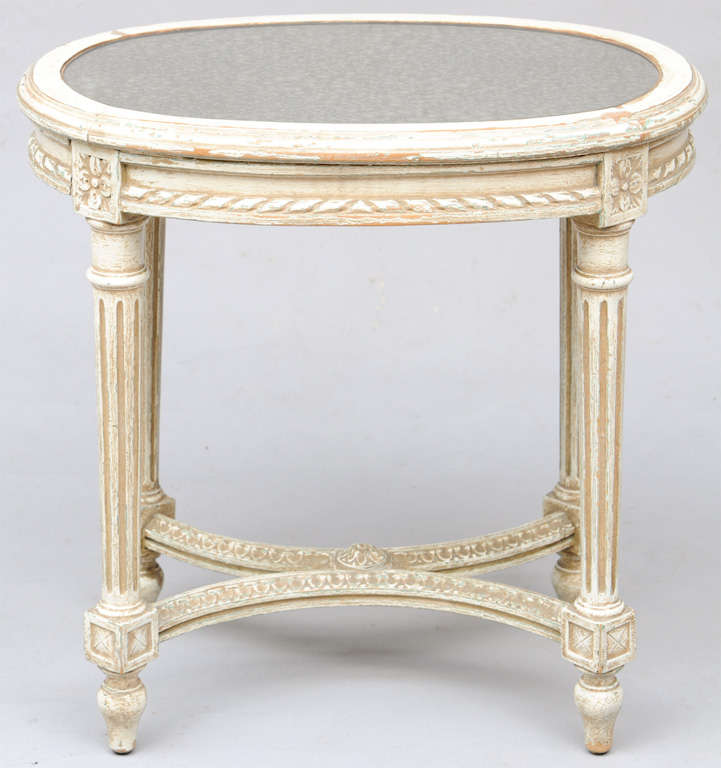 Oval Louis XVI form Accent Table with Distressed Mirrored Top