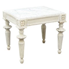 Antique Carved Wood Louis XVI Style Accent Table with White Marble Top