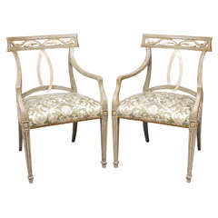 Pair of Painted & Silvergilt Italian Armchairs by Baker