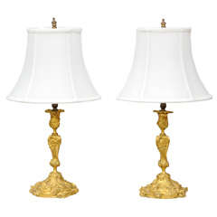 Pair of Finely Chased 19c French Dore Bronze Lamps