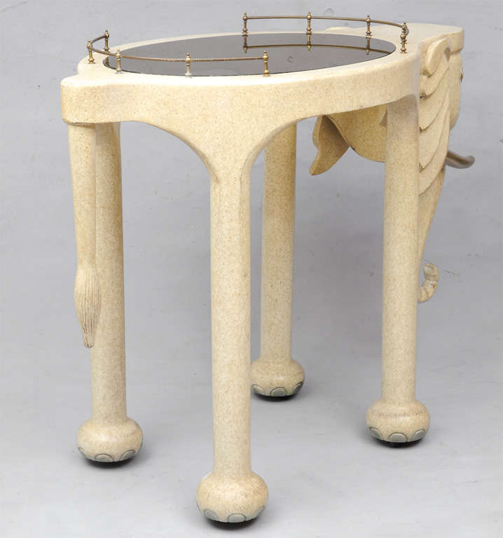 Whimsical table, of wood, fashioned as an elephant, with matching bar stools
